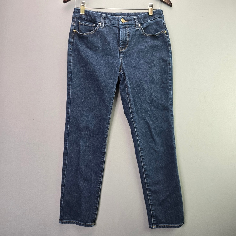 Chico's Girlfriend Ankle Jeans Size 00 Dark Wash Slim Straight Stretch Denim